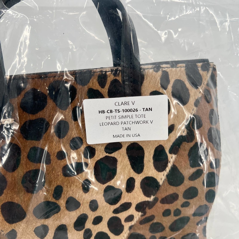 CLARE V Bag Womens Black Brown Petite Simple Tote Leopard Patchwork NWT - Picture 12 of 13